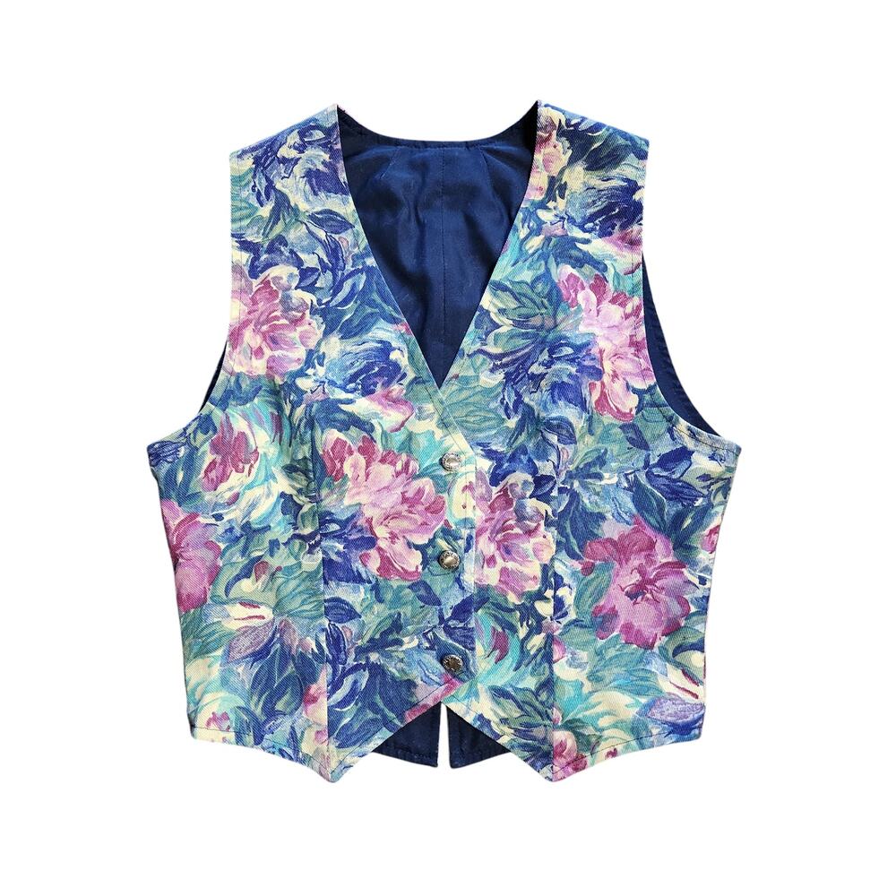 Handmade vest floral denim VINTAGE button front